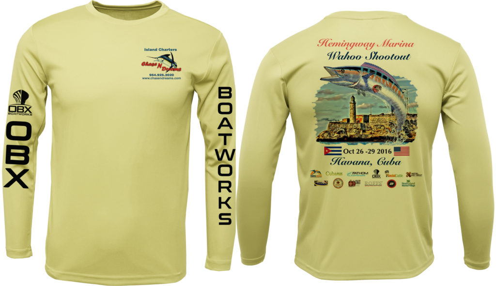 Official Wahoo Hemingway, Havana, Cuba Tournament Shirt. COLOR SPORT YELLOW
