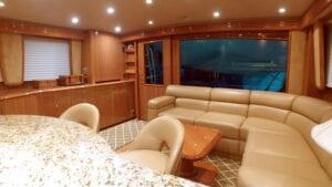 L-shaped sofa inside a yacht