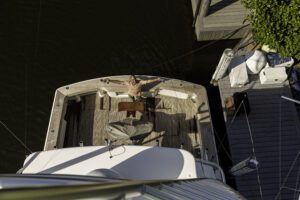 bird’s eye view of a man aboard a yacht